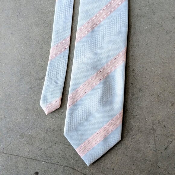 Vintage Hermes Paris Blue Pink Striped Silk Tie - Picture 1 of 8